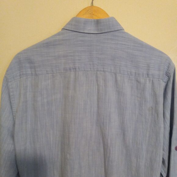 Via Uomo Button Front Shirt-Large-Reversible Cuffs-Roll Tab Sleeve-Contrast Trim - Picture 8 of 12